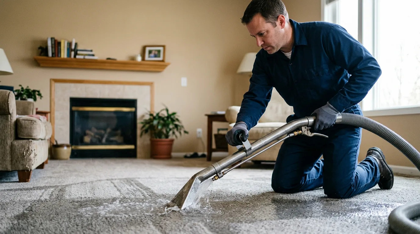 Water damage restoration technician working near New Lenox, IL